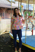 FATE Floral Print Top with Lace Detail in Cream Multi