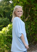 Load image into Gallery viewer, Yolly Cotton Blend Mixed Fabric Top in Blue Shirts &amp; Tops Yolly   
