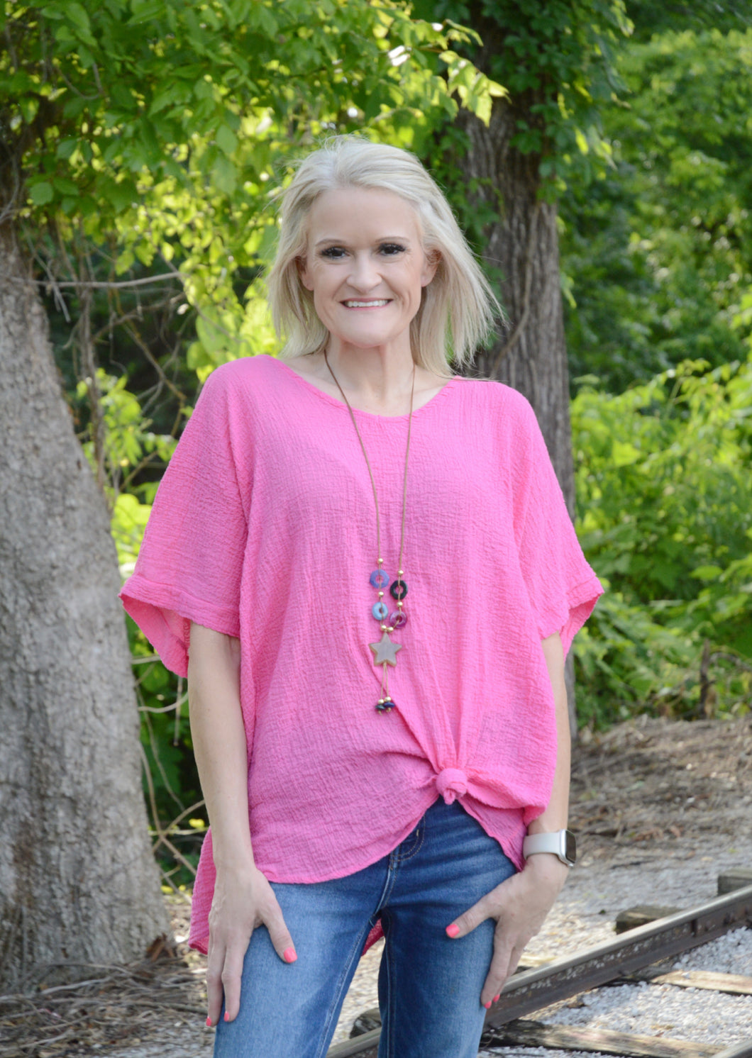 Yolly Cotton Gauze Top in Pink Shirts & Tops Yolly   