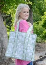 Load image into Gallery viewer, Farylina Mixed Floral Print Quilted Jane Tote Bag in Green Bag Farylina   
