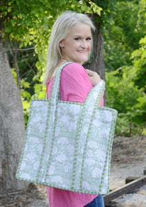 Farylina Mixed Floral Print Quilted Jane Tote Bag in Green Bag Farylina   