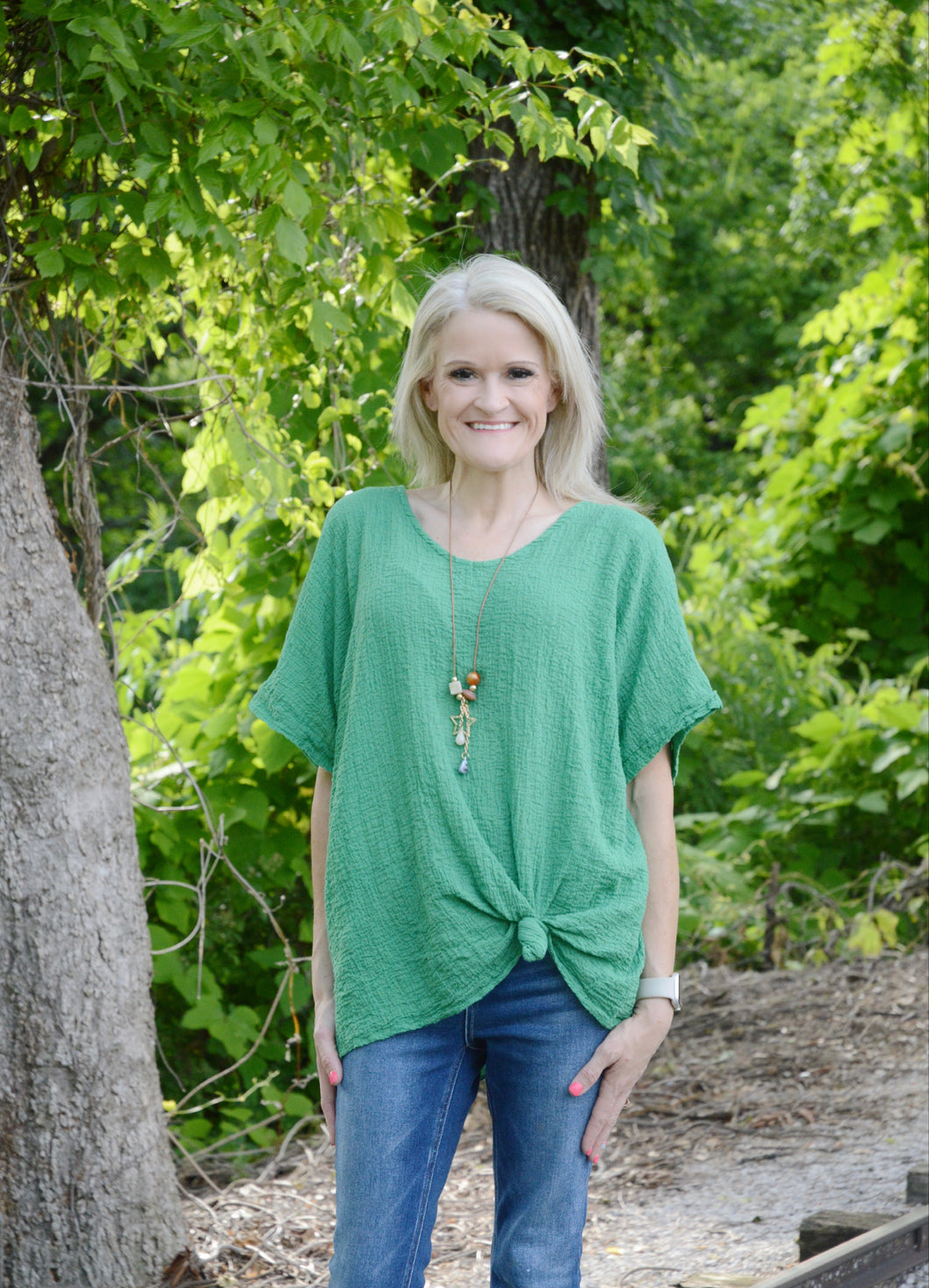 Yolly Cotton Gauze Top in Kelly Green Shirts & Tops Yolly   