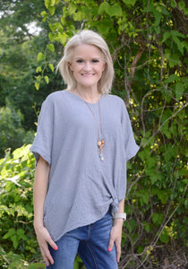 Yolly Cotton Gauze Top in Grey Shirts & Tops Yolly   