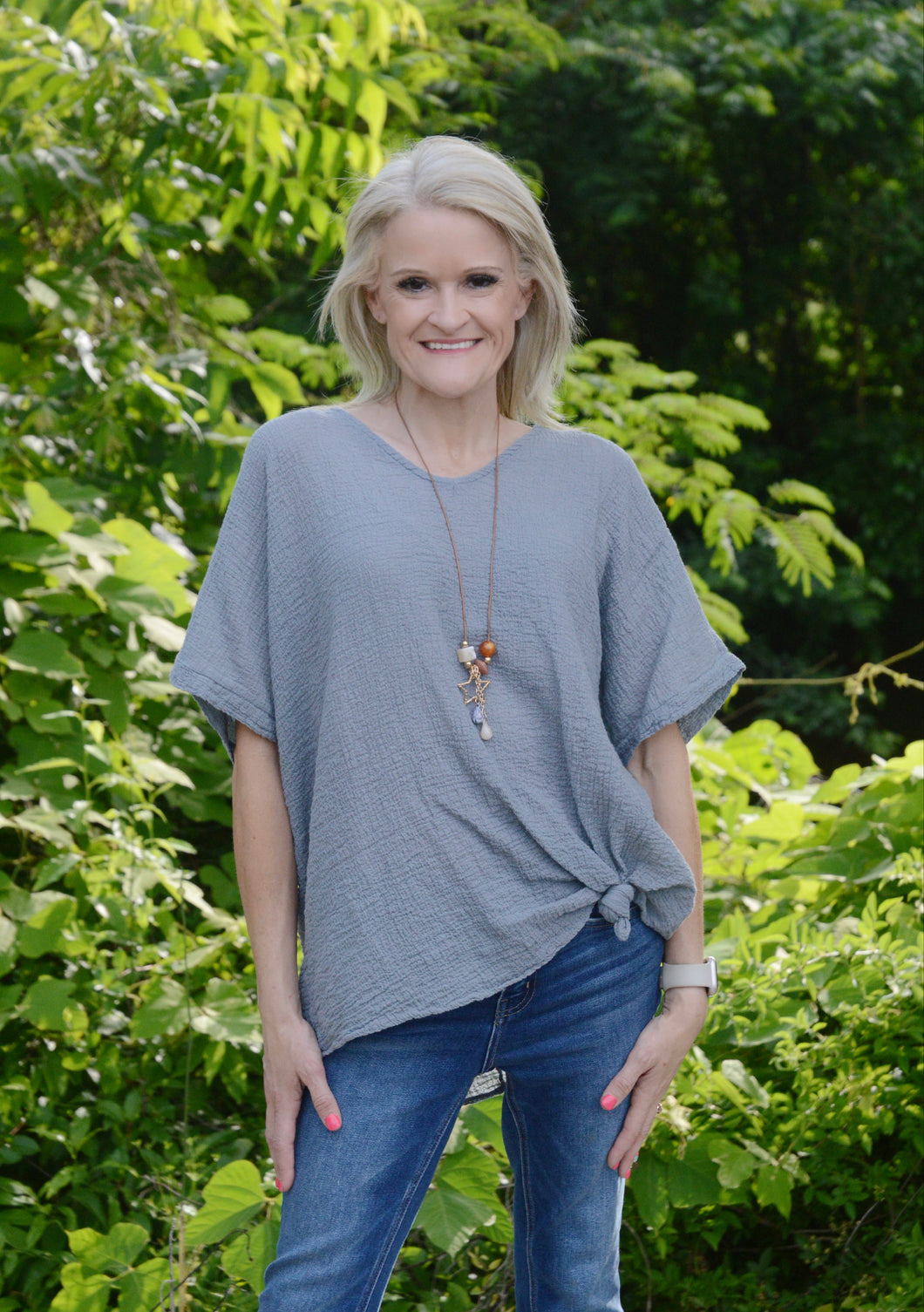 Yolly Cotton Gauze Top in Grey Shirts & Tops Yolly   