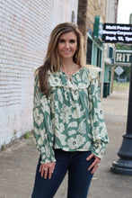 Load image into Gallery viewer, BiBi Mixed Floral Print Peasant Top in Olive
