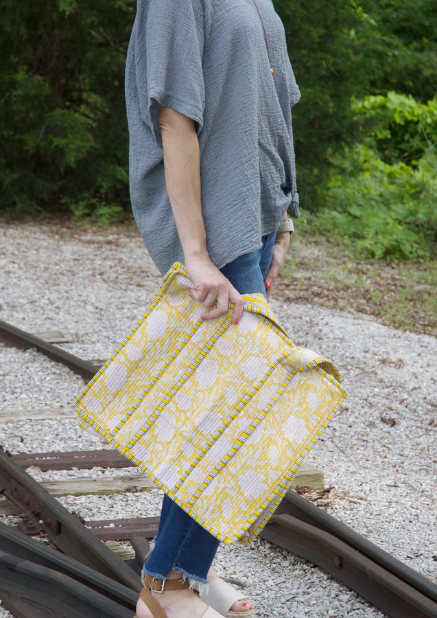 Farylina Mixed Floral Print Quilted Jane Tote Bag in Yellow Bag Farylina   