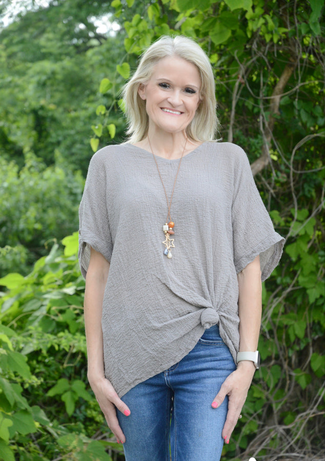 Yolly Cotton Gauze Top in Taupe Shirts & Tops Yolly   