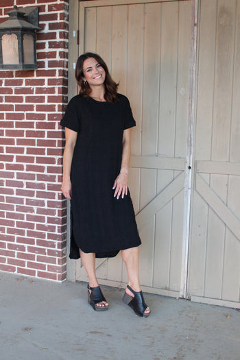 BiBi Textured Jacquard Knit Midi Dress in Black