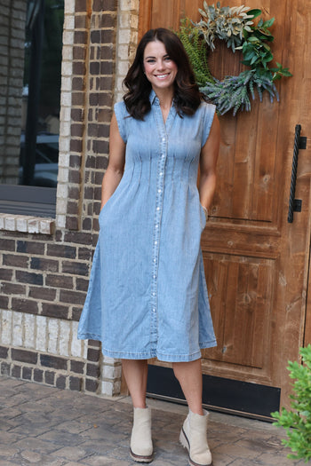Wishlist Button Up Midi Dress in Denim