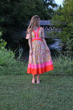 Load image into Gallery viewer, VOY Abstract Print Maxi Dress with Multi Colored Stripe Details in Taupe

