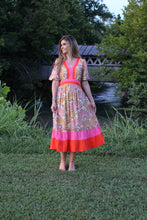 Load image into Gallery viewer, VOY Abstract Print Maxi Dress with Multi Colored Stripe Details in Taupe
