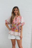 BiBi Mix n Match Print Peasant Top in Rose Mix