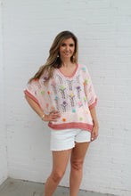Load image into Gallery viewer, POL Lightweight Open Knit Sweater with Multi Color Flower Appliques in Blush/Dusty Rose
