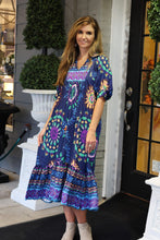 Load image into Gallery viewer, GiGio Mixed Abstract Print Midi Dress in Navy/Sky Blue
