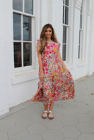 Jodifl Floral Print Midi Dress in Pink