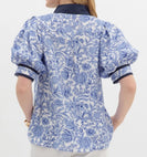 Entro Floral Print Top with Contrasting Accents in Blue