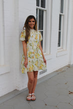 Load image into Gallery viewer, Cozy Co. Floral Print A-Line Chiffon Mini Dress in Yellow
