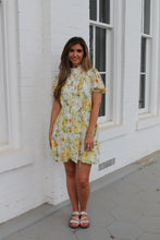 Load image into Gallery viewer, Cozy Co. Floral Print A-Line Chiffon Mini Dress in Yellow
