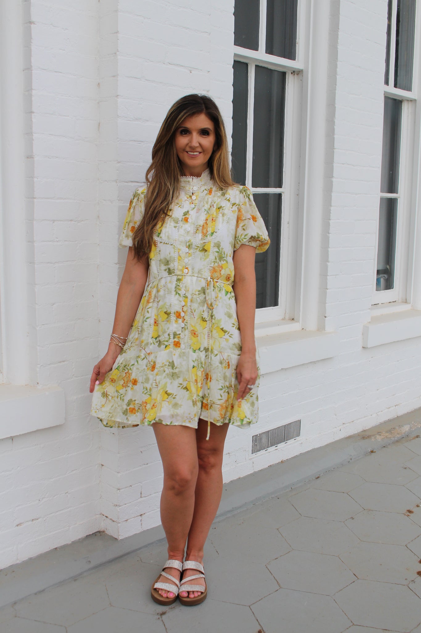 Cozy Co. Floral Print A-Line Chiffon Mini Dress in Yellow S Cozy Co. Floral Print A-Line Chiffon Mini Dress in Yellow S