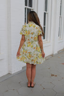 Cozy Co. Floral Print A-Line Chiffon Mini Dress in Yellow