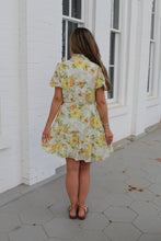 Load image into Gallery viewer, Cozy Co. Floral Print A-Line Chiffon Mini Dress in Yellow
