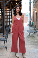Jodifl Solid Color Flower Patch Jumpsuit in Rust