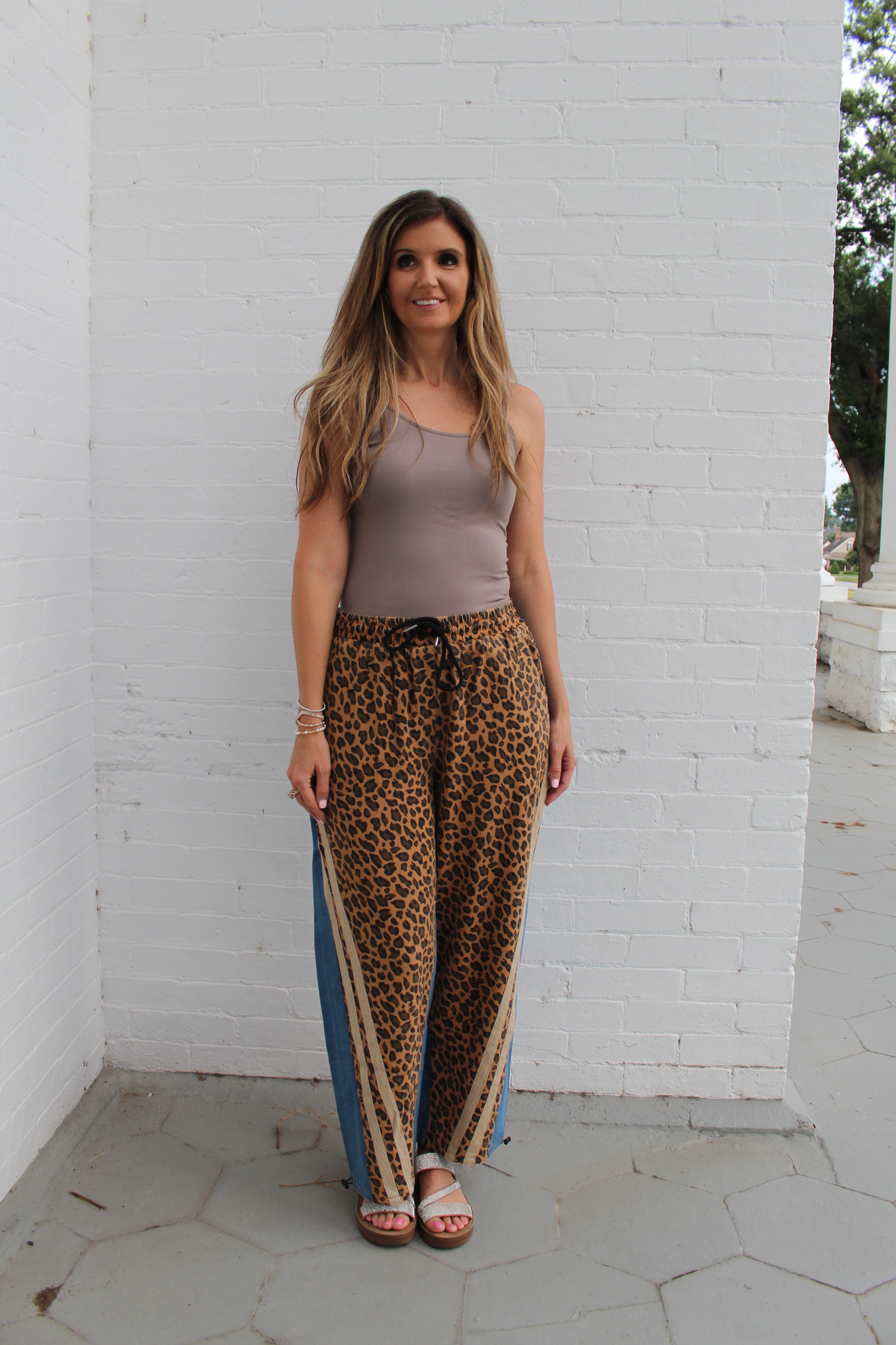 BiBi Mix N Match Leopard and Denim Pants with Stripes in Leopard