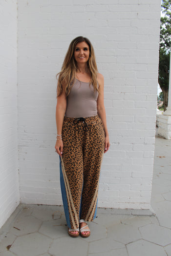 BiBi Mix N Match Leopard and Denim Pants with Stripes in Leopard/Denim