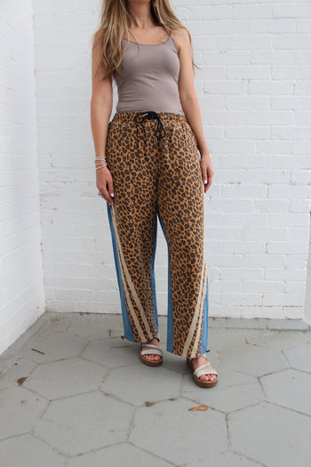 BiBi Mix N Match Leopard and Denim Pants with Stripes in Leopard/Denim
