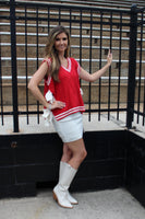 Le Lis Knit Sweater Vest with Bow Tie Sides in Red-White