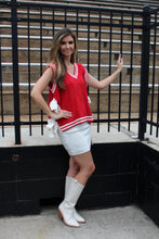 Load image into Gallery viewer, Le Lis Knit Sweater Vest with Bow Tie Sides in Red-White
