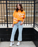 Peach Love OVERSIZED Top with Embroidered Thread Touch Down and Football Top in Orange
