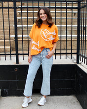 Load image into Gallery viewer, Peach Love OVERSIZED Top with Embroidered Thread Touch Down and Football Top in Orange
