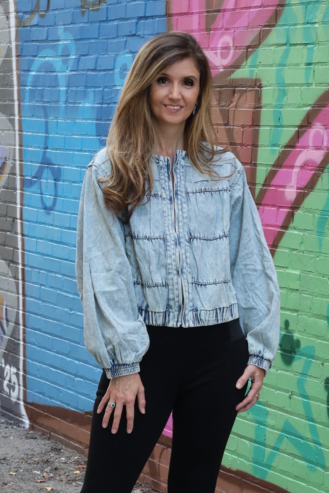 ee:some Snow Washed Gathered Panel Jacket in Denim