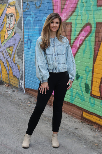 ee:some Snow Washed Gathered Panel Jacket in Denim