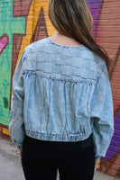 ee:some Snow Washed Gathered Panel Jacket in Denim