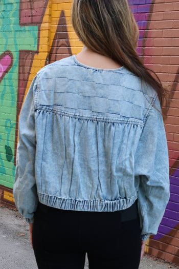 ee:some Snow Washed Gathered Panel Jacket in Denim