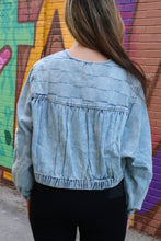 Load image into Gallery viewer, ee:some Snow Washed Gathered Panel Jacket in Denim
