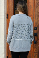 White Birch OVERSIZED Terry Knit Floral and Solid Sweatshirt in Heather Grey