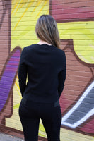 So Me FITTED Knit Sweater Top with Scalloped Neckline in Black