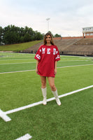 Peach Love OVERSIZED Tee Dress with Sequin GAME DAY Patched Front in Crimson