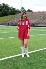Load image into Gallery viewer, Peach Love OVERSIZED Tee Dress with Sequin GAME DAY Patched Front in Crimson
