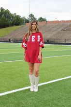 Load image into Gallery viewer, Peach Love OVERSIZED Tee Dress with Sequin GAME DAY Patched Front in Crimson
