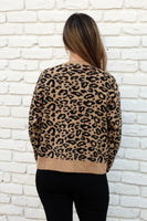 Cozy Co. Leopard Print Tie Front Cardigan in Caramel