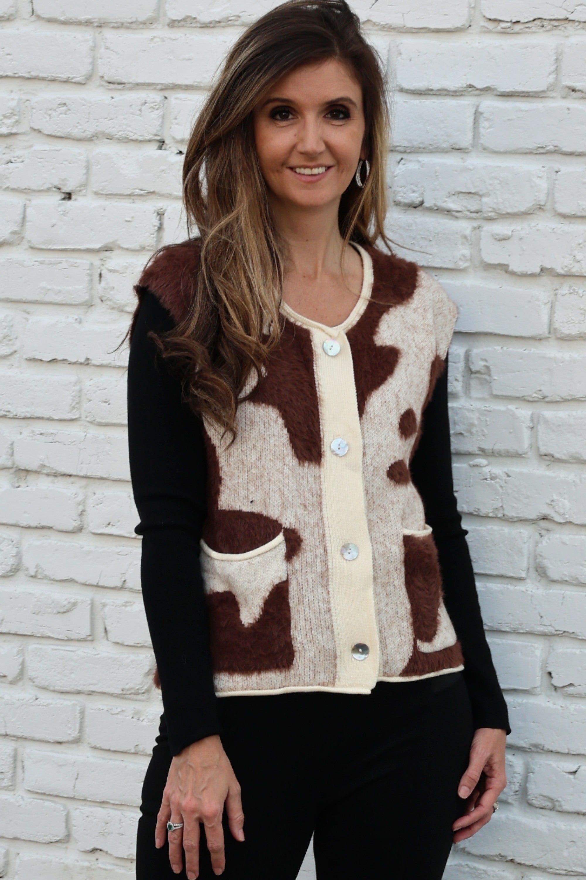 Sunday Edition Textured Sweater Vest in Cream-Brown Animal – June Adel
