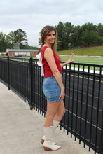 Load image into Gallery viewer, Cloud Ten CROPPED Ribbed Open Back Top with Contrasting Bow Tie Closure in Crimson
