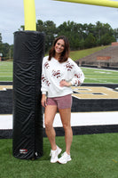 Peach Love Terry Knit Sweatshirt with Football Bow Patches in White