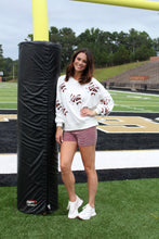 Load image into Gallery viewer, Peach Love Terry Knit Sweatshirt with Football Bow Patches in White
