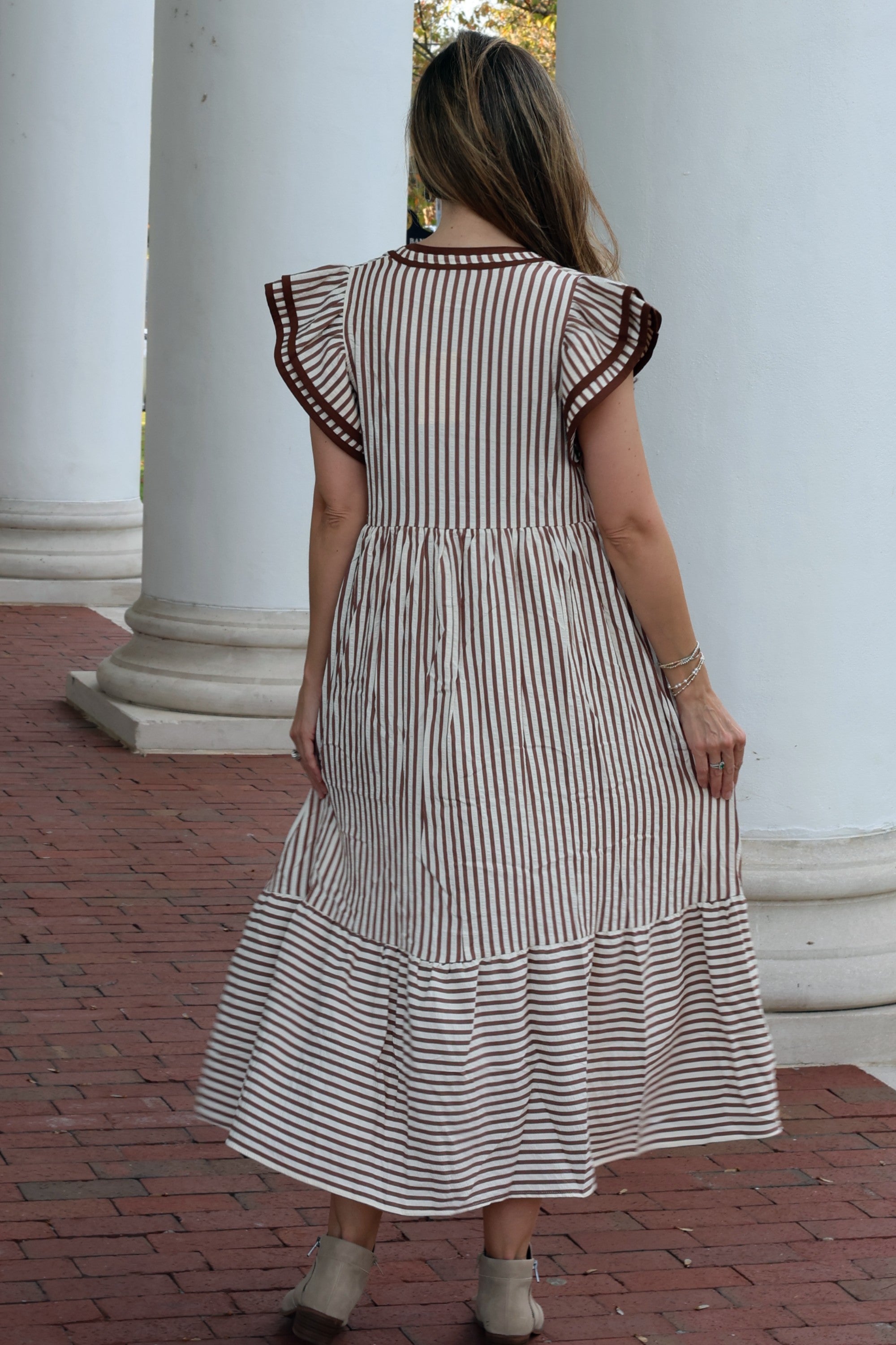 Entro A-Line Contrasting Striped Maxi Dress in Brown – June Adel