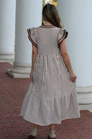 Entro A-Line Contrasting Striped Maxi Dress in Brown